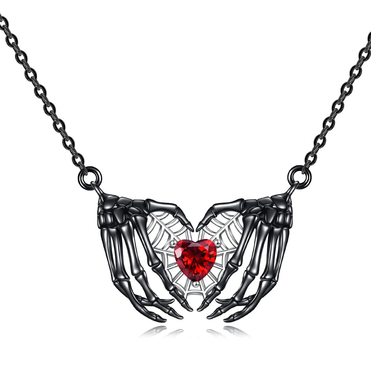 Punk gothic-style necklace with bat wing pendant and heart shape in resin – dark fantasy alloy chain, Halloween gift for women, casual fashion accessory