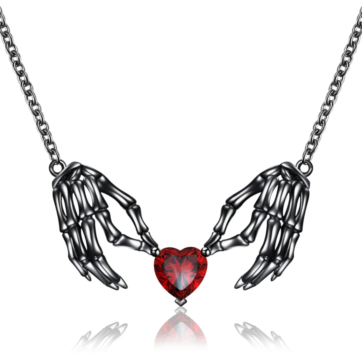Punk gothic-style necklace with bat wing pendant and heart shape in resin – dark fantasy alloy chain, Halloween gift for women, casual fashion accessory