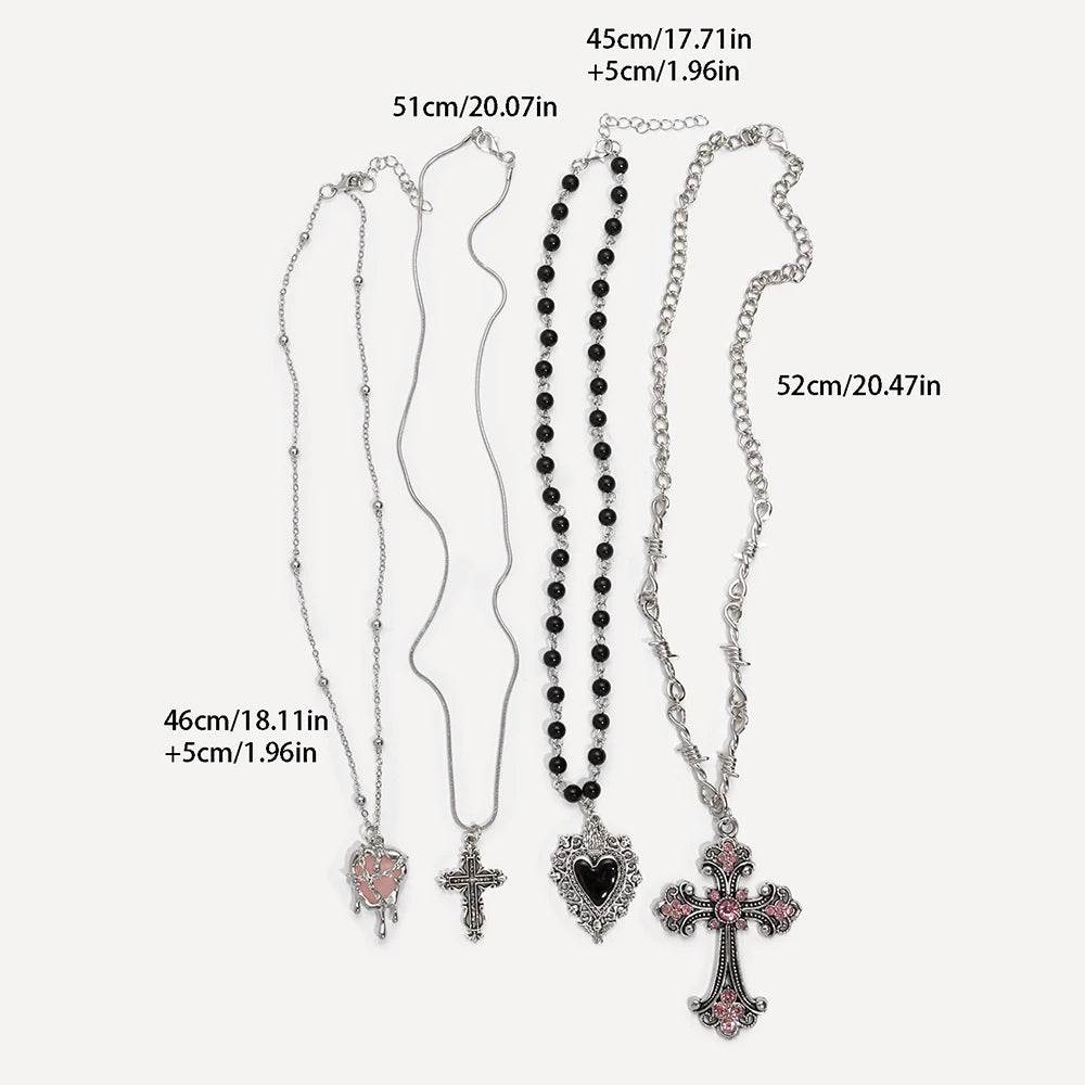 Customised Y2K-style cross and love pendant necklace, sweet and cool for girls, suitable for everyday wear.