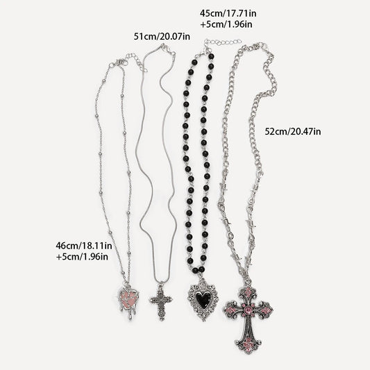 Customised Y2K-style cross and love pendant necklace, sweet and cool for girls, suitable for everyday wear.
