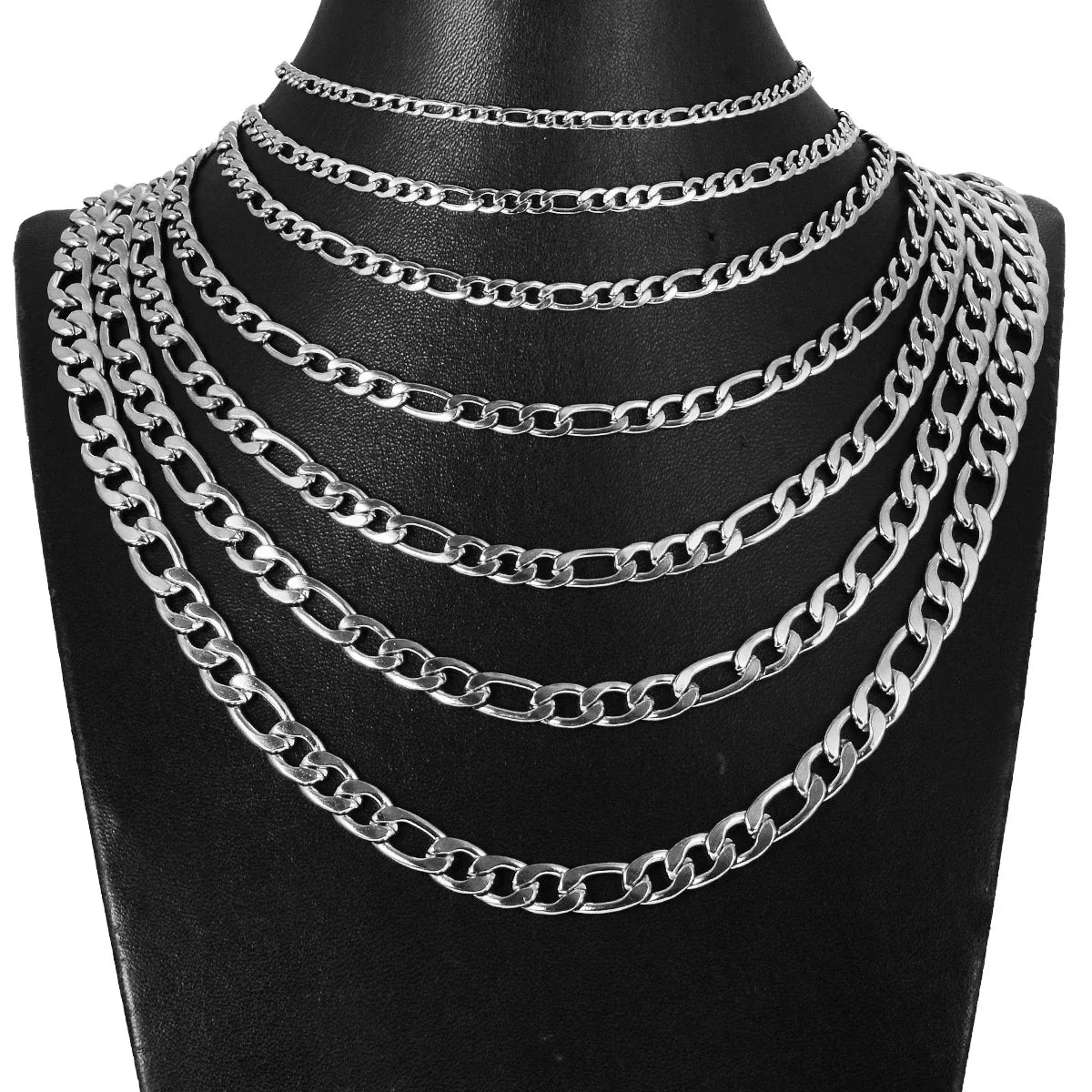 925 sterling silver wholesale necklace, 40–75 cm, Figaro chain in 2/4/6/8/10/12 mm with lobster clasp, fashionable jewellery for men and women.