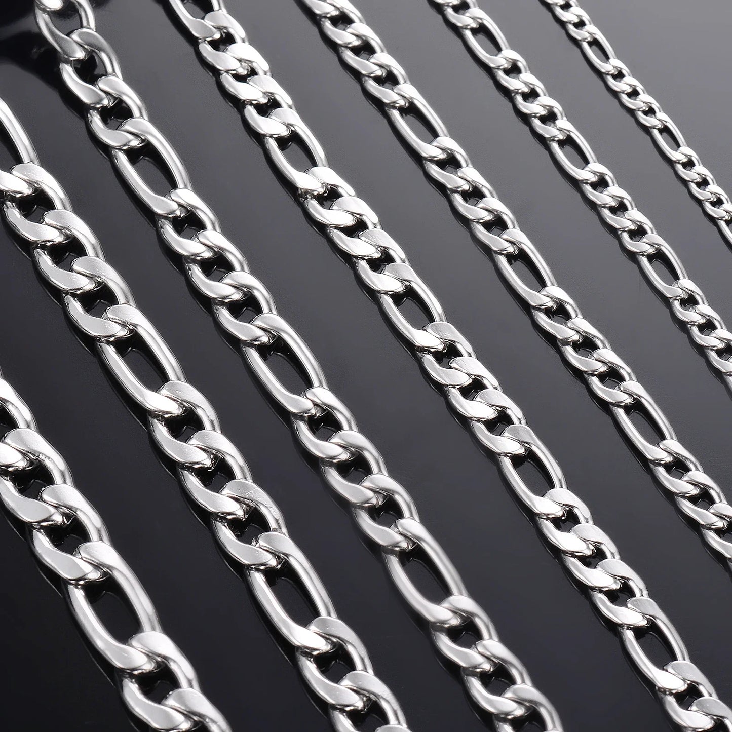925 sterling silver wholesale necklace, 40–75 cm, Figaro chain in 2/4/6/8/10/12 mm with lobster clasp, fashionable jewellery for men and women.