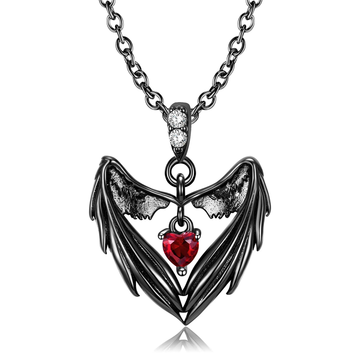 Punk gothic-style necklace with bat wing pendant and heart shape in resin – dark fantasy alloy chain, Halloween gift for women, casual fashion accessory