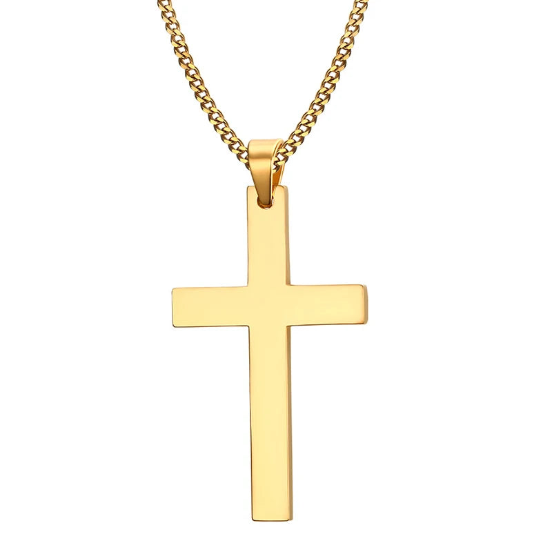 Fashion stainless steel cross pendant necklace for men and women, link chain, punk and hip hop style jewellery, gift for boys and girls.