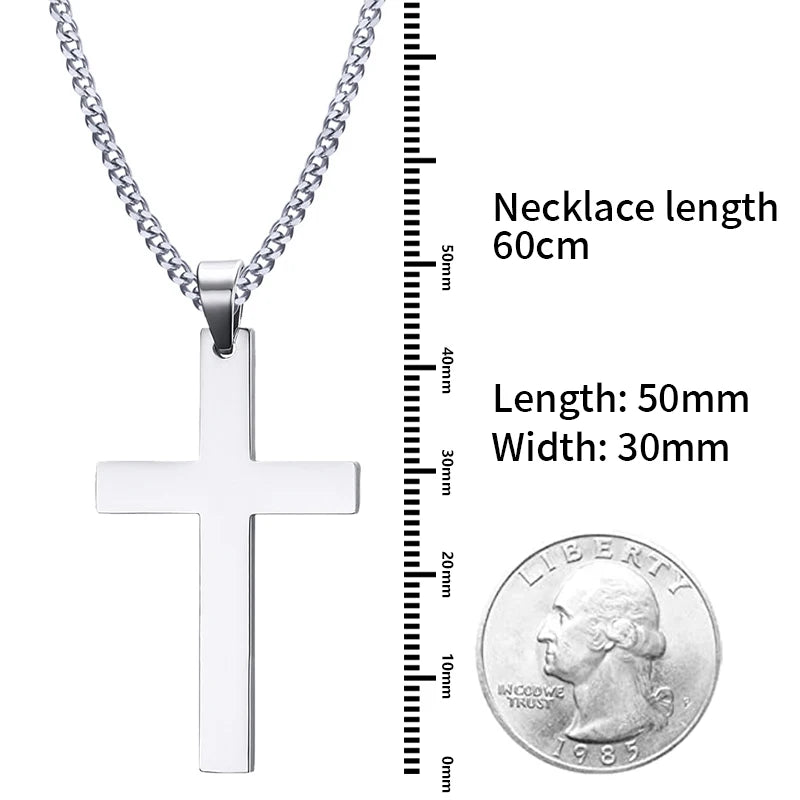 Fashion stainless steel cross pendant necklace for men and women, link chain, punk and hip hop style jewellery, gift for boys and girls.