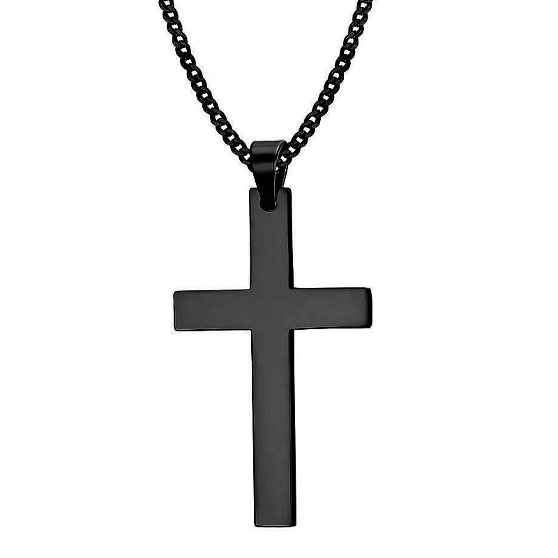 Fashion stainless steel cross pendant necklace for men and women, link chain, punk and hip hop style jewellery, gift for boys and girls.