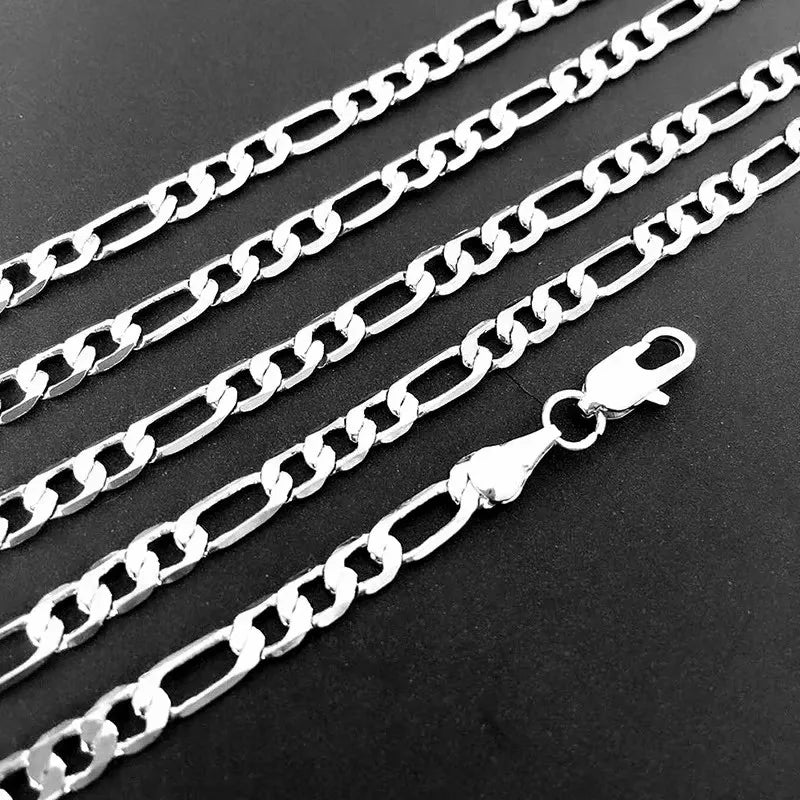 925 sterling silver wholesale necklace, 40–75 cm, Figaro chain in 2/4/6/8/10/12 mm with lobster clasp, fashionable jewellery for men and women.